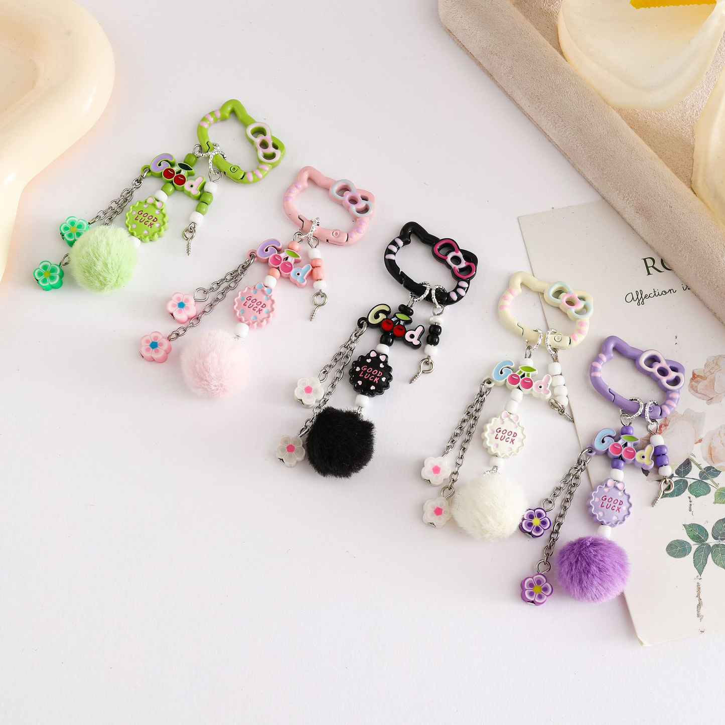 【B015】Cute Cartoon Figure Keychain, Creative Building Block Heart Hand‑Painted Bead Charm, Car Key & Earphone Bag Decor Pendant