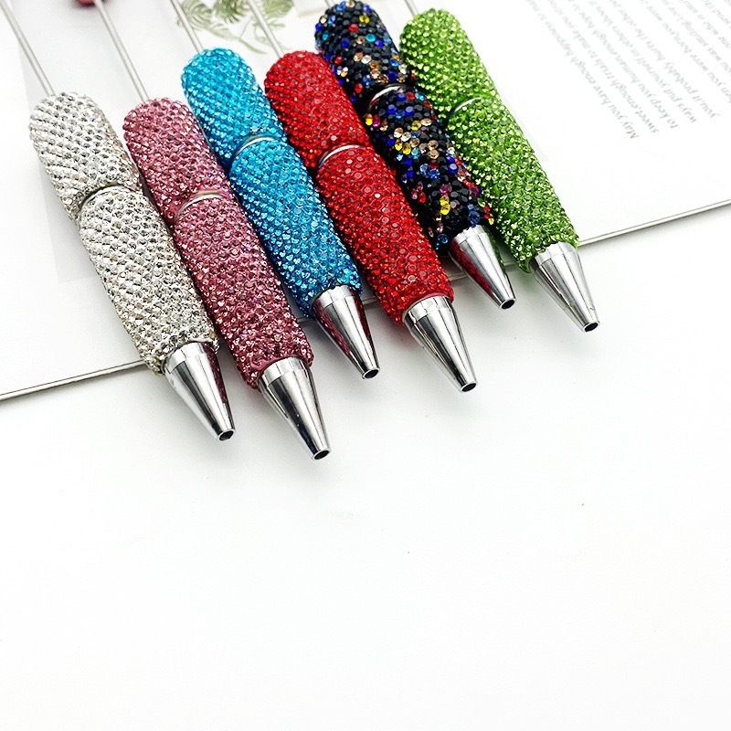 Bling Solid Tone All Rhinestone DIY Bead Pen, Hand Craft Wearable Bead Ballpoint Pen, Educational Processing Gift Stationery Wholesale