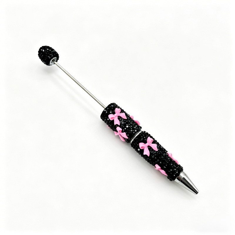 Full Rhinestone DIY Beaded Ballpoint Pen, Multi Color Crystal Bow & Heart Charms, Heavy Craft Soft Clay Mochi Bead Pens, Kawaii Aesthetic Stationery Wholesale Bulk
