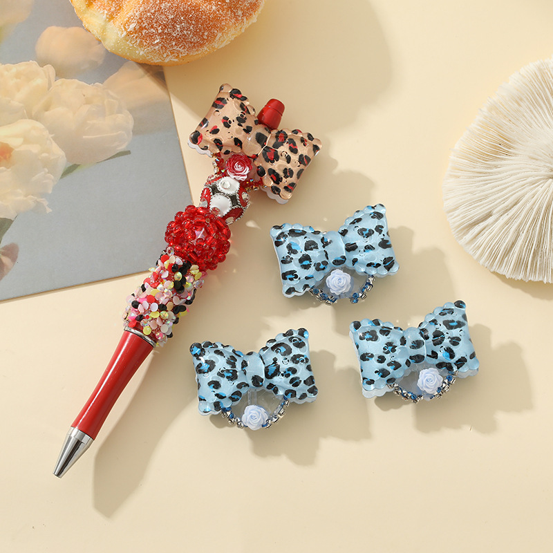 DIY Leopard Bow Flower Bead Kit, Cute Mochi Beads for Handmade Beaded Pen