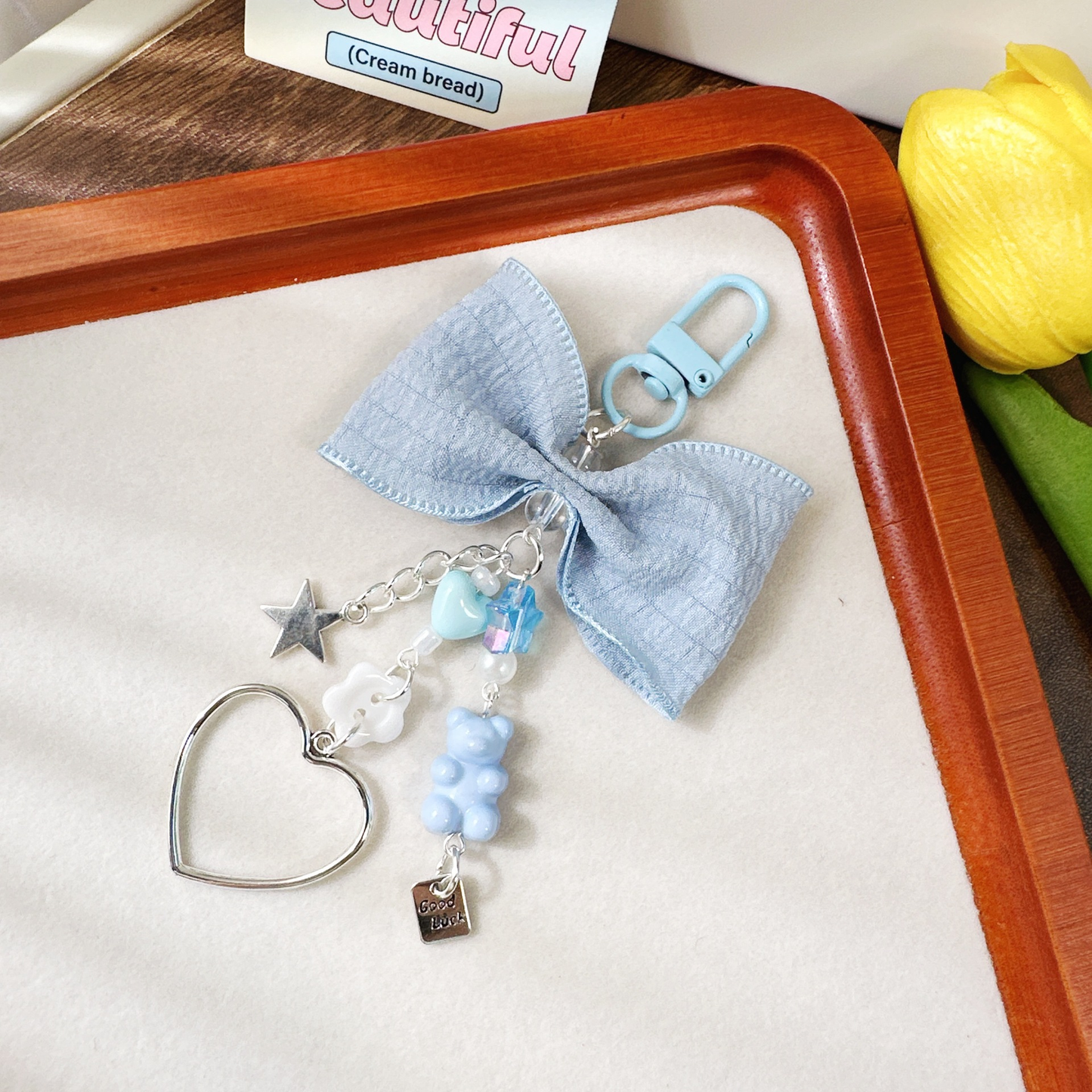 Hot Sale New Pleated Bow Bear Heart Keychain Cute Versatile Bag Pendant Fashion Decorative Bag Key Chain Gift For Girls