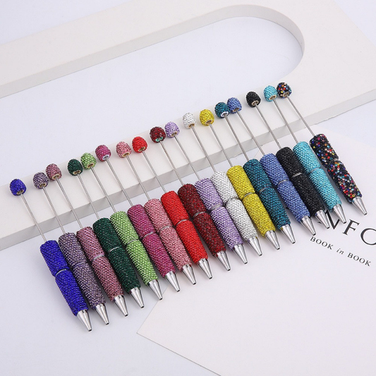 Bling Solid Tone All Rhinestone DIY Bead Pen, Hand Craft Wearable Bead Ballpoint Pen, Educational Processing Gift Stationery Wholesale