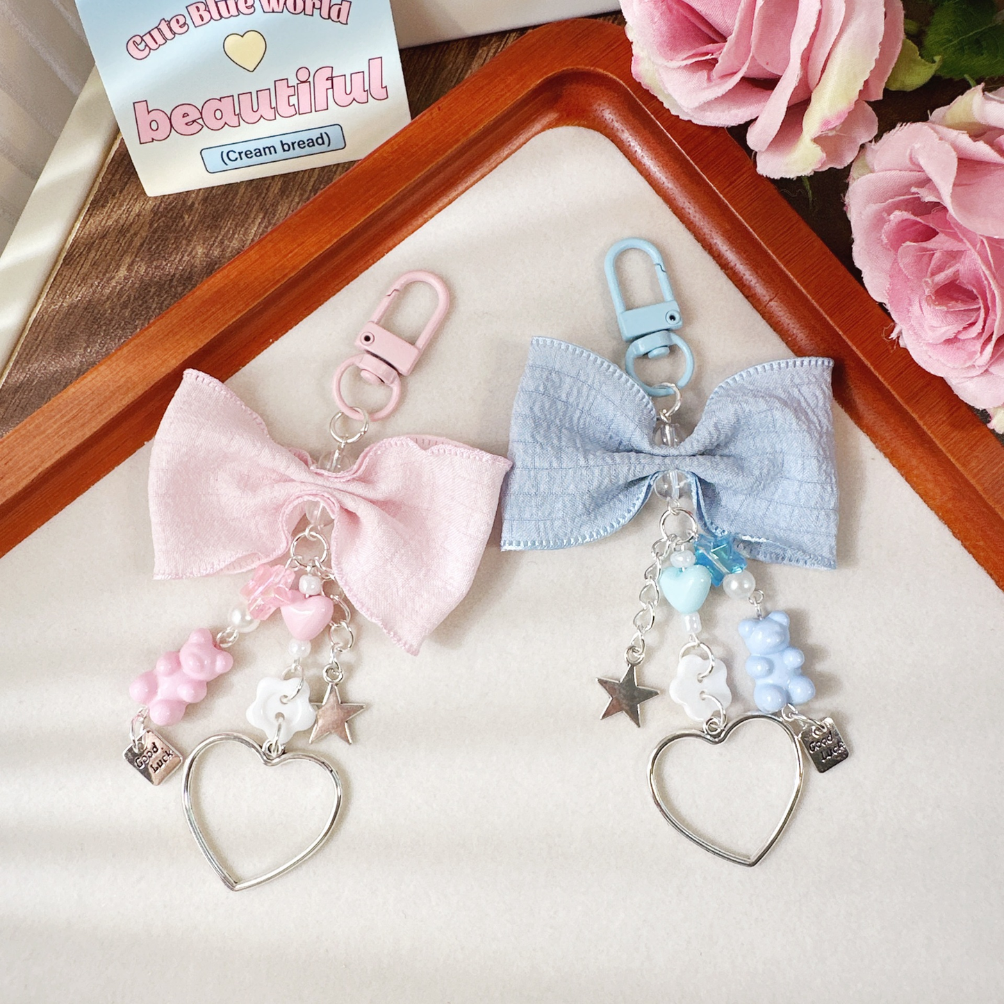 Hot Sale New Pleated Bow Bear Heart Keychain Cute Versatile Bag Pendant Fashion Decorative Bag Key Chain Gift For Girls