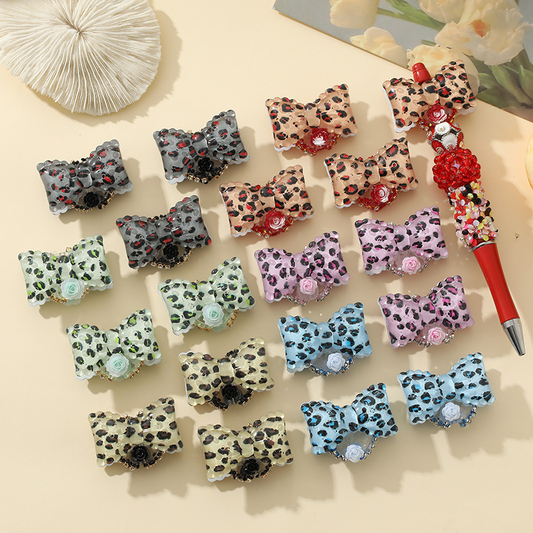 【B009】DIY Leopard Bow Flower Bead Kit, Cute Mochi Beads for Handmade Beaded Pen