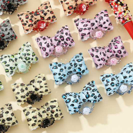 【B009】DIY Leopard Bow Flower Bead Kit, Cute Mochi Beads for Handmade Beaded Pen