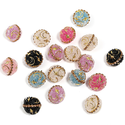 【B002】Luxury Full Rhinestone Star Moon Beads | AB Crystal Bling Beads for DIY Beaded Pens, Phone Charms & Keychains