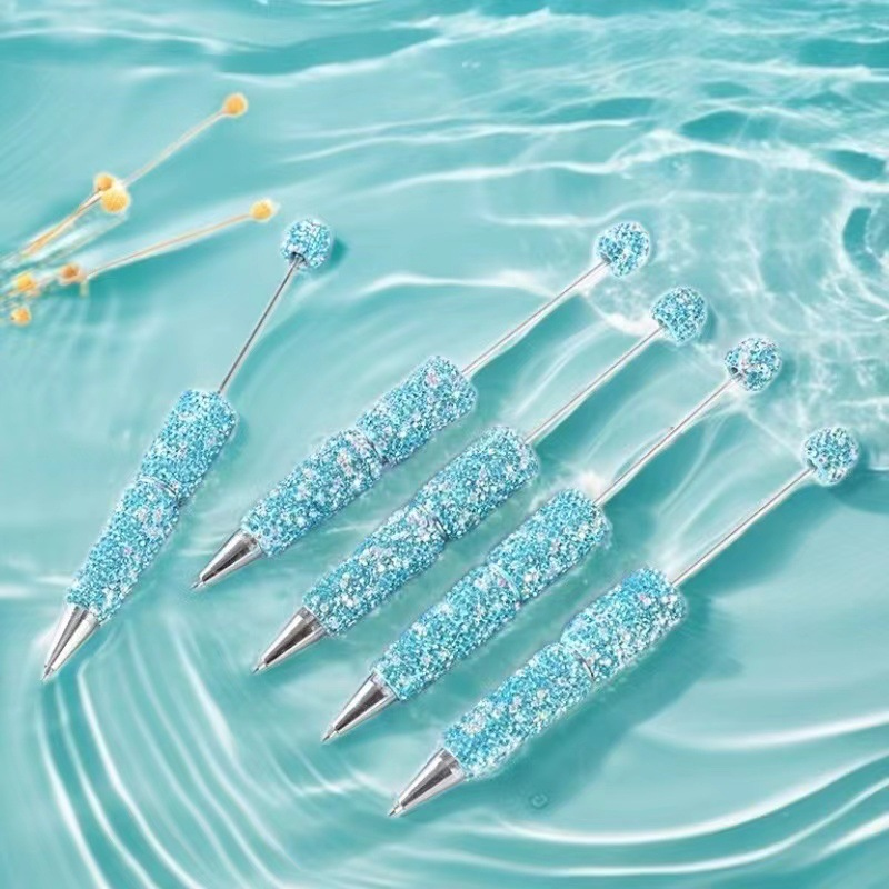 New Style Full Rhinestone DIY Beaded Ballpoint Pen, Creative Bling Crystal Handmade Bead Writing Pen, Factory Direct Wholesale Stationery Manufacturer Supply
