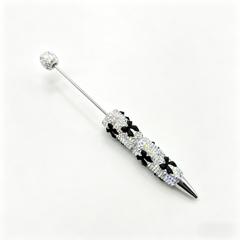Full Rhinestone DIY Beaded Ballpoint Pen, Multi Color Crystal Bow & Heart Charms, Heavy Craft Soft Clay Mochi Bead Pens, Kawaii Aesthetic Stationery Wholesale Bulk