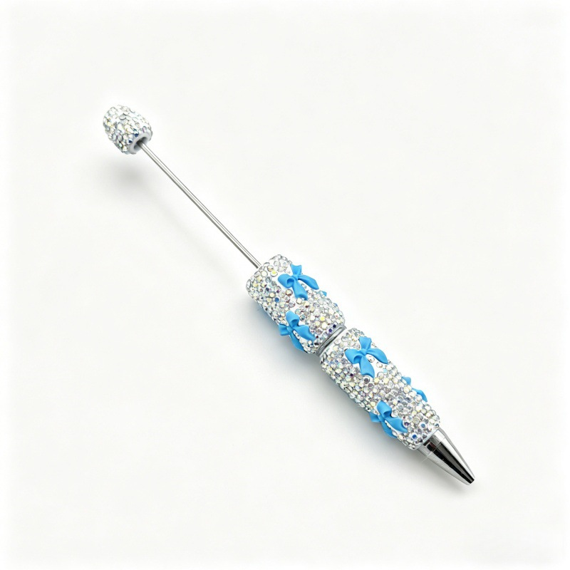 Full Rhinestone DIY Beaded Ballpoint Pen, Multi Color Crystal Bow & Heart Charms, Heavy Craft Soft Clay Mochi Bead Pens, Kawaii Aesthetic Stationery Wholesale Bulk