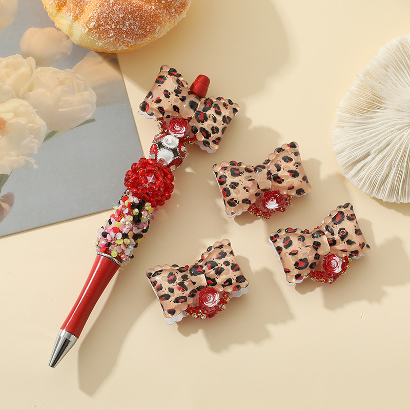 DIY Leopard Bow Flower Bead Kit, Cute Mochi Beads for Handmade Beaded Pen