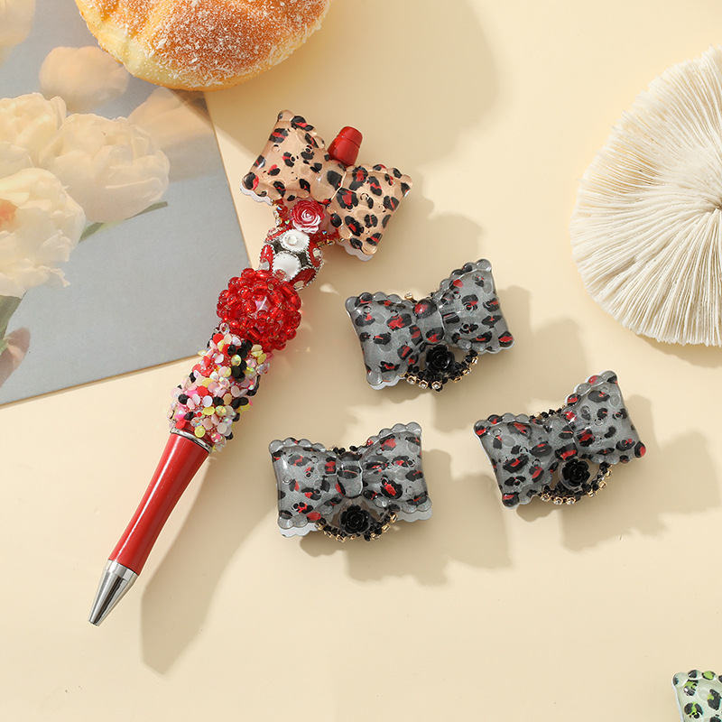 DIY Leopard Bow Flower Bead Kit, Cute Mochi Beads for Handmade Beaded Pen