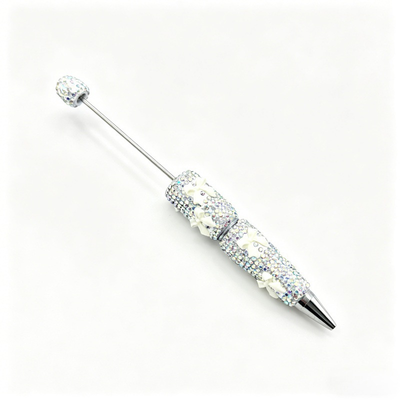 Full Rhinestone DIY Beaded Ballpoint Pen, Multi Color Crystal Bow & Heart Charms, Heavy Craft Soft Clay Mochi Bead Pens, Kawaii Aesthetic Stationery Wholesale Bulk