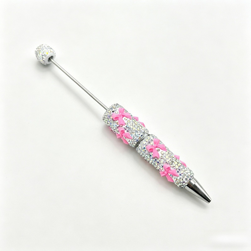 Full Rhinestone DIY Beaded Ballpoint Pen, Multi Color Crystal Bow & Heart Charms, Heavy Craft Soft Clay Mochi Bead Pens, Kawaii Aesthetic Stationery Wholesale Bulk