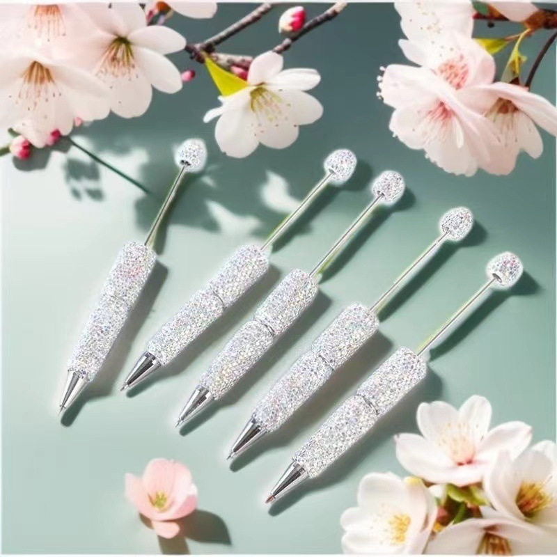 New Style Full Rhinestone DIY Beaded Ballpoint Pen, Creative Bling Crystal Handmade Bead Writing Pen, Factory Direct Wholesale Stationery Manufacturer Supply