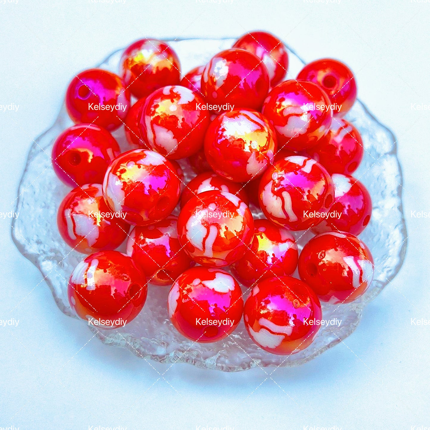 【A012】16mm Christmas electroplated round bead square bead