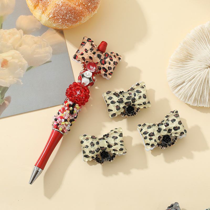 DIY Leopard Bow Flower Bead Kit, Cute Mochi Beads for Handmade Beaded Pen