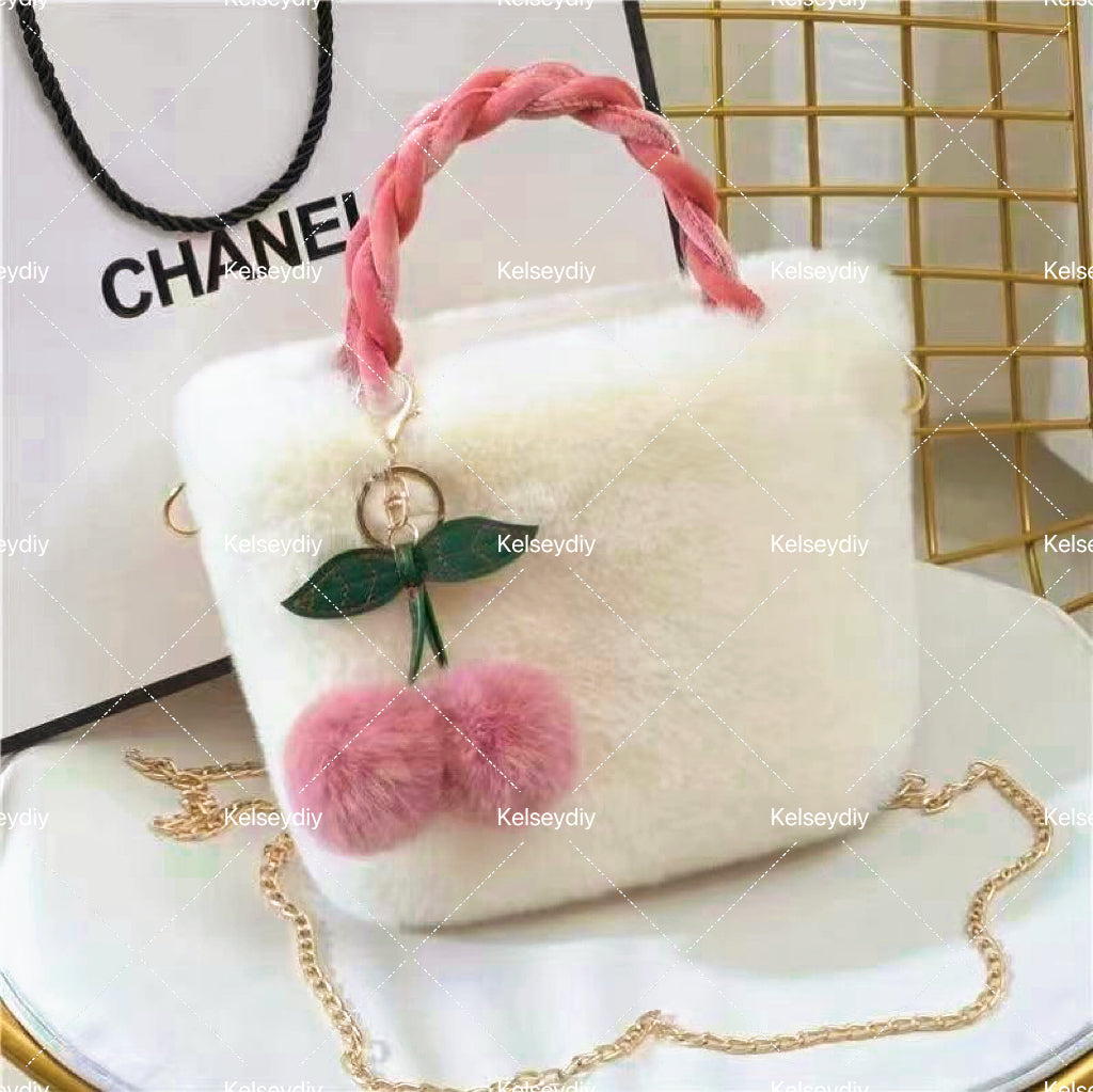 【A014】Cute girl cherry plush handbag