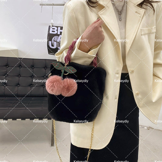 【A014】Cute girl cherry plush handbag