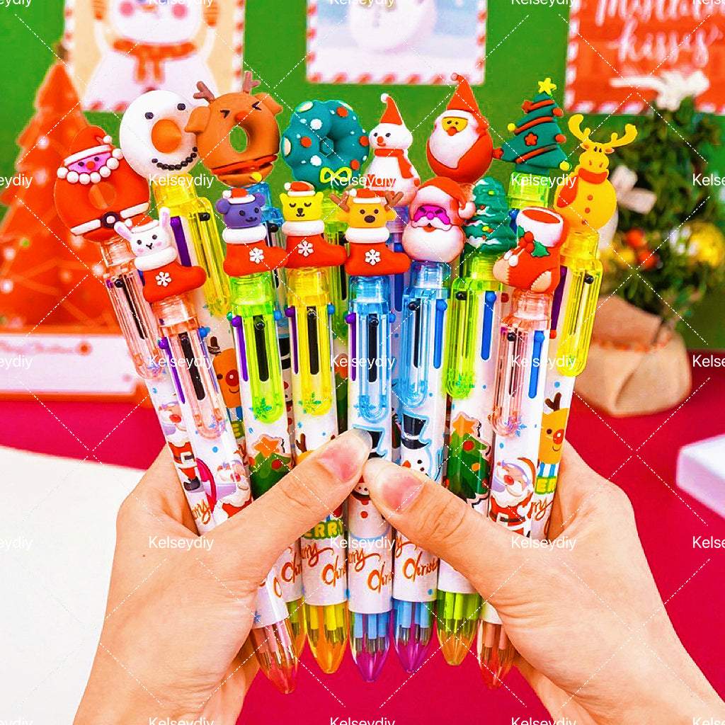 【A009】Christmas gift six color ballpoint pen（pick on live）