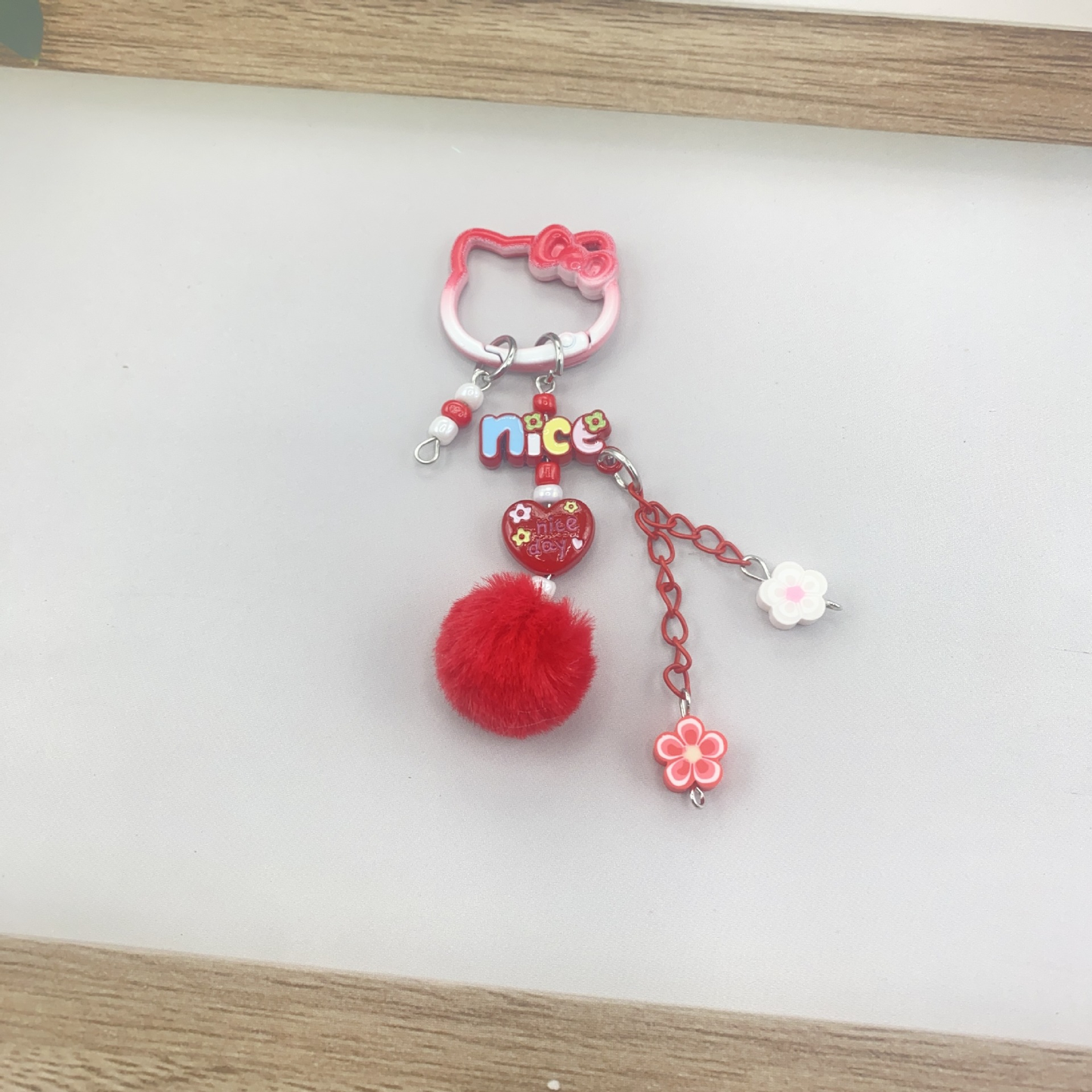 【B015】Cute Cartoon Figure Keychain, Creative Building Block Heart Hand‑Painted Bead Charm, Car Key & Earphone Bag Decor Pendant