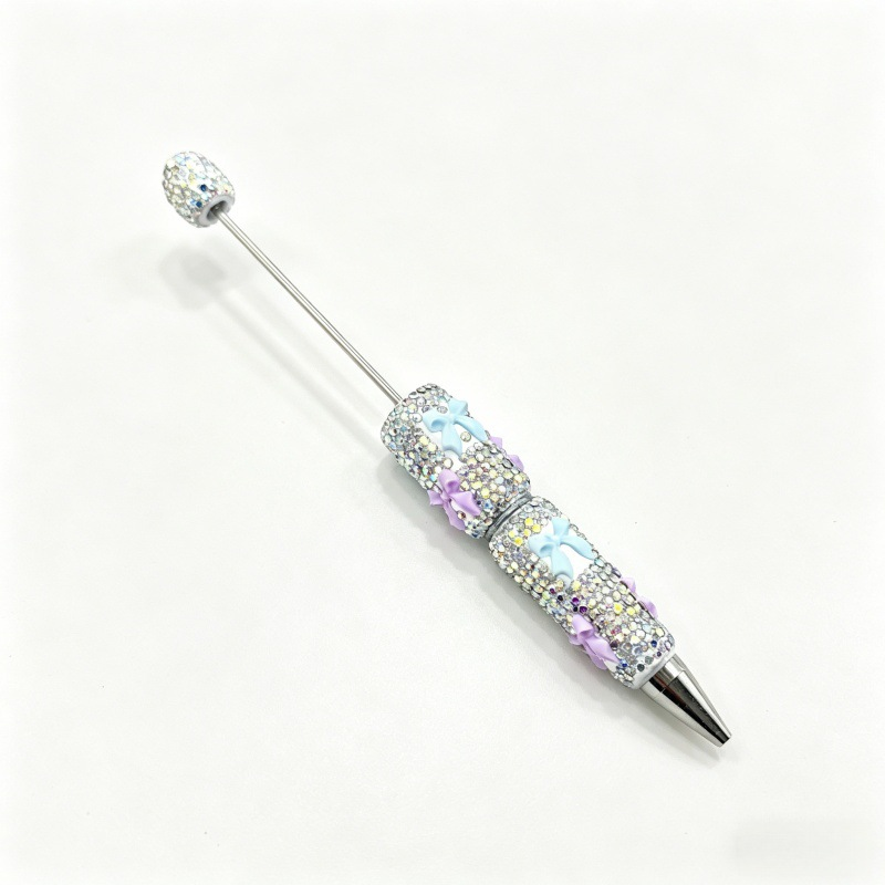 Full Rhinestone DIY Beaded Ballpoint Pen, Multi Color Crystal Bow & Heart Charms, Heavy Craft Soft Clay Mochi Bead Pens, Kawaii Aesthetic Stationery Wholesale Bulk