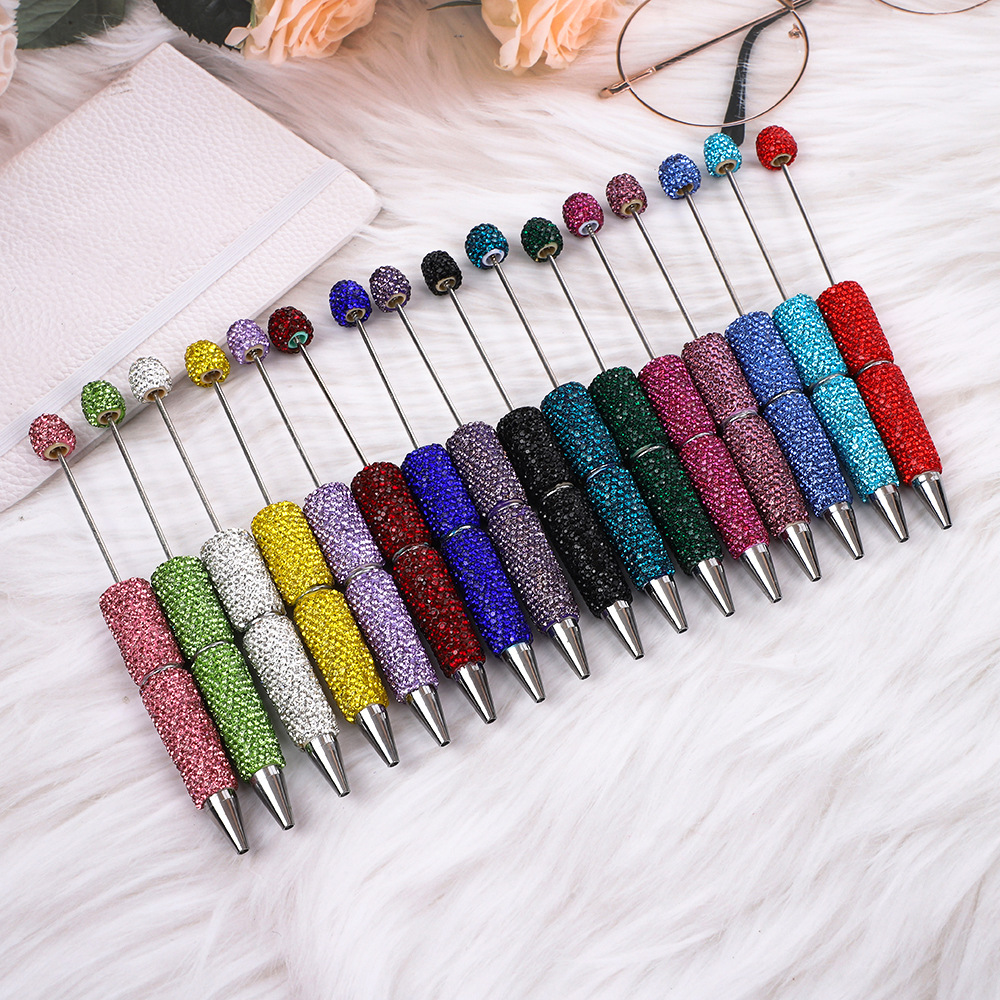 Bling Solid Tone All Rhinestone DIY Bead Pen, Hand Craft Wearable Bead Ballpoint Pen, Educational Processing Gift Stationery Wholesale