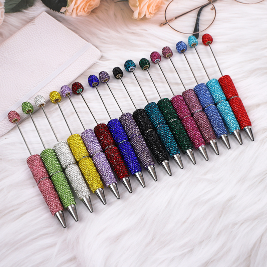 Bling Solid Tone All Rhinestone DIY Bead Pen, Hand Craft Wearable Bead Ballpoint Pen, Educational Processing Gift Stationery Wholesale