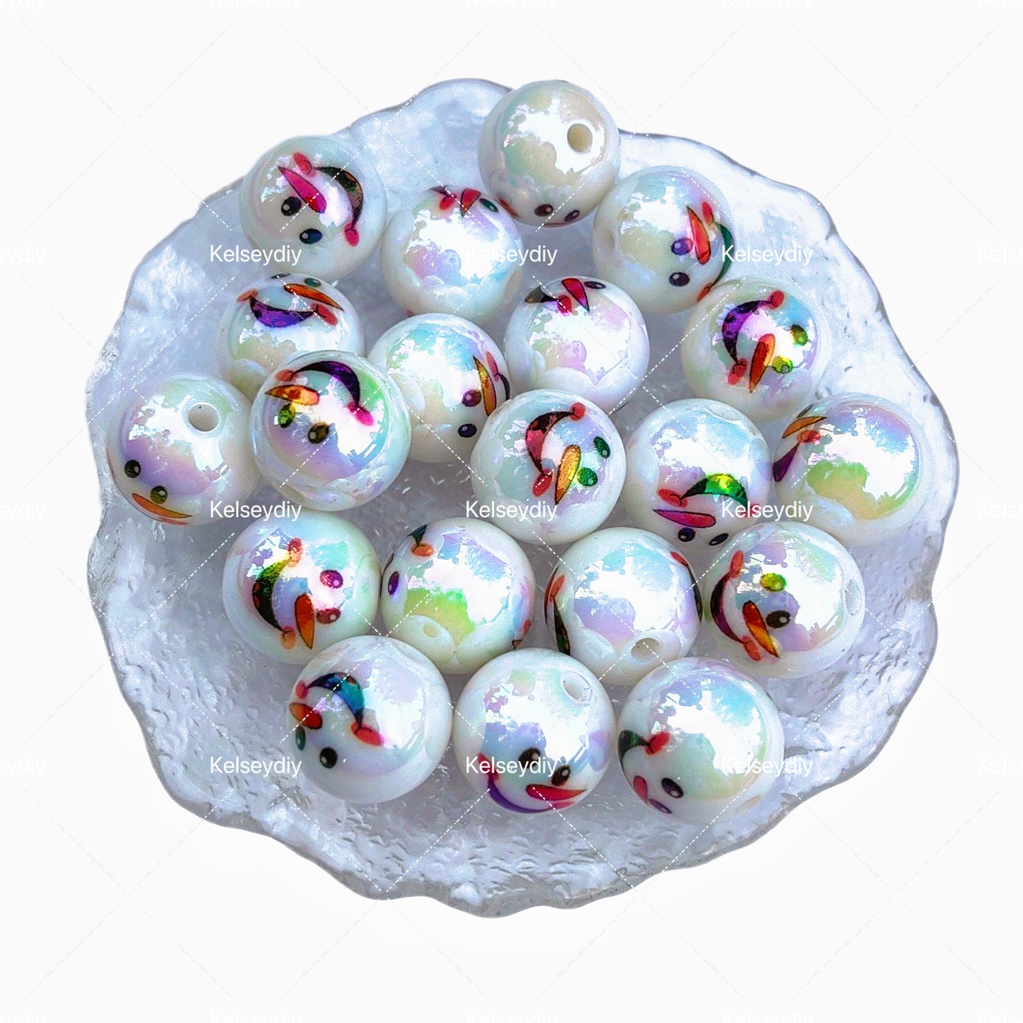 【A012】16mm Christmas electroplated round bead square bead