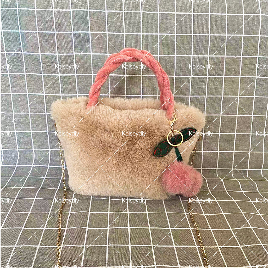 【A014】Cute girl cherry plush handbag