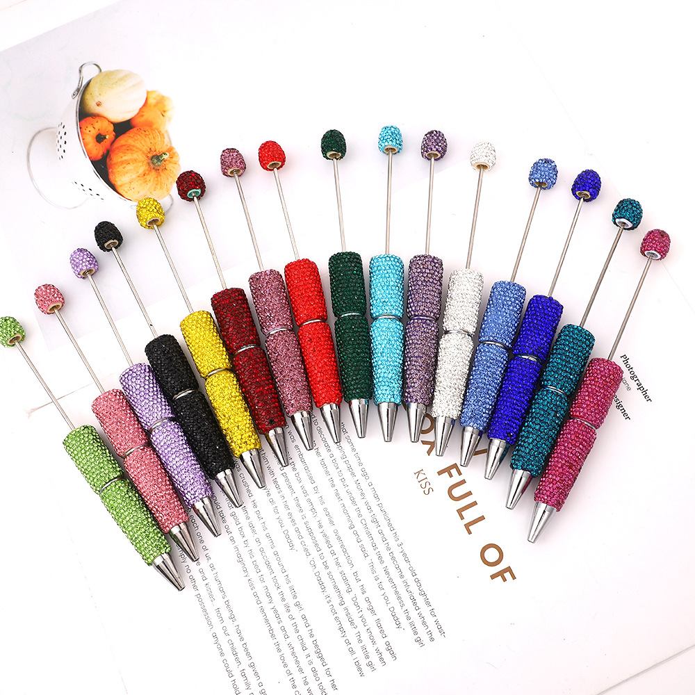 Bling Solid Tone All Rhinestone DIY Bead Pen, Hand Craft Wearable Bead Ballpoint Pen, Educational Processing Gift Stationery Wholesale