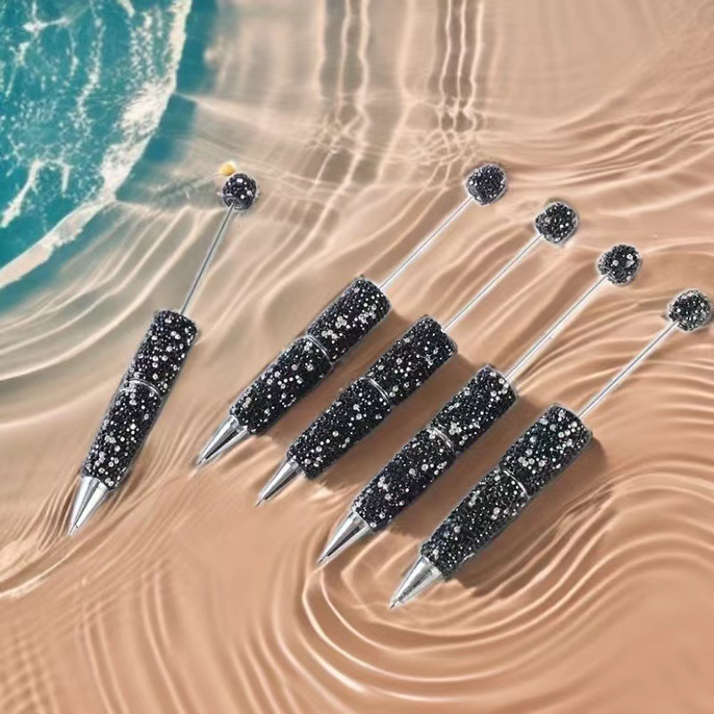 New Style Full Rhinestone DIY Beaded Ballpoint Pen, Creative Bling Crystal Handmade Bead Writing Pen, Factory Direct Wholesale Stationery Manufacturer Supply