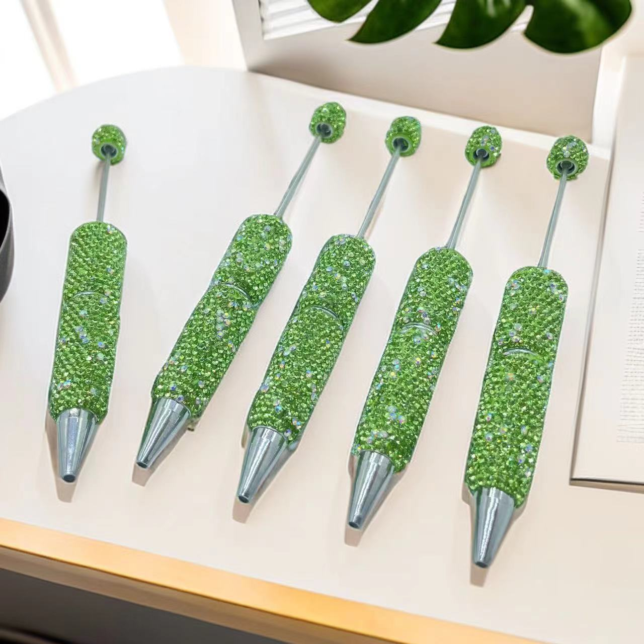 New Style Full Rhinestone DIY Beaded Ballpoint Pen, Creative Bling Crystal Handmade Bead Writing Pen, Factory Direct Wholesale Stationery Manufacturer Supply