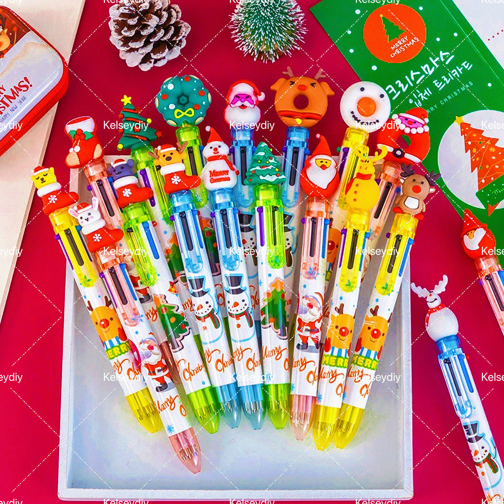 【A009】Christmas gift six color ballpoint pen（pick on live）