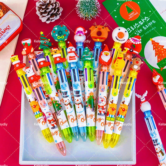 【A009】Christmas gift six color ballpoint pen（pick on live）