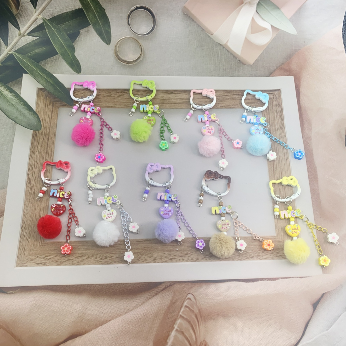 【B015】Cute Cartoon Figure Keychain, Creative Building Block Heart Hand‑Painted Bead Charm, Car Key & Earphone Bag Decor Pendant