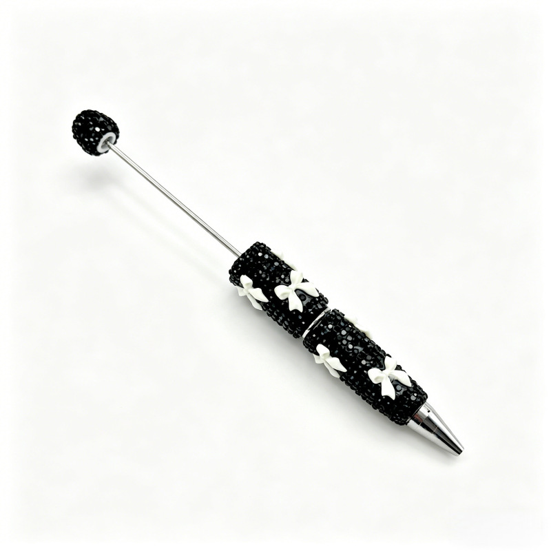 Full Rhinestone DIY Beaded Ballpoint Pen, Multi Color Crystal Bow & Heart Charms, Heavy Craft Soft Clay Mochi Bead Pens, Kawaii Aesthetic Stationery Wholesale Bulk
