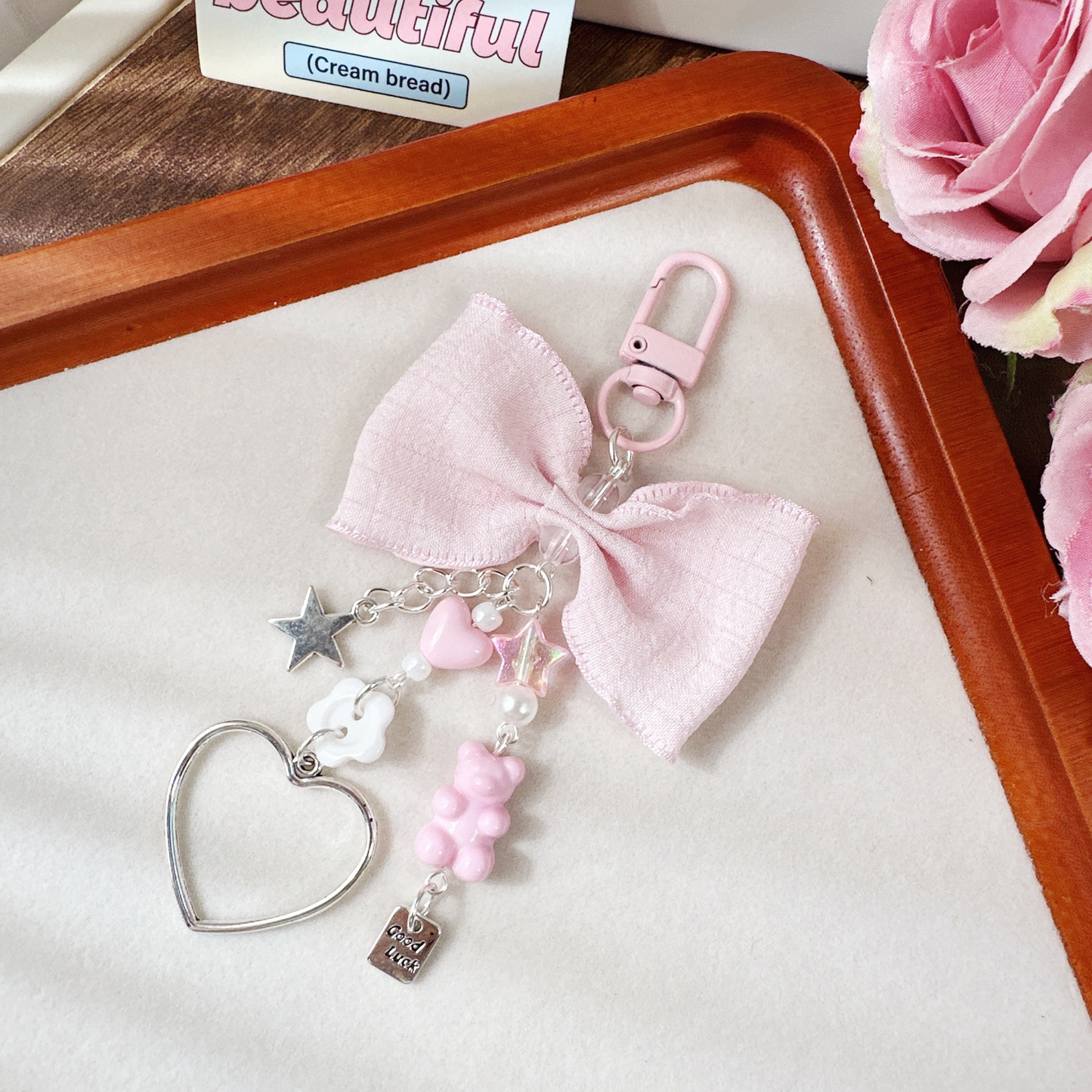 Hot Sale New Pleated Bow Bear Heart Keychain Cute Versatile Bag Pendant Fashion Decorative Bag Key Chain Gift For Girls