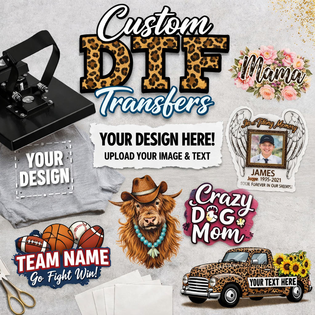 【D001】Custom DTF Transfers – High Quality | Fast Turnaround | Upload Your Design