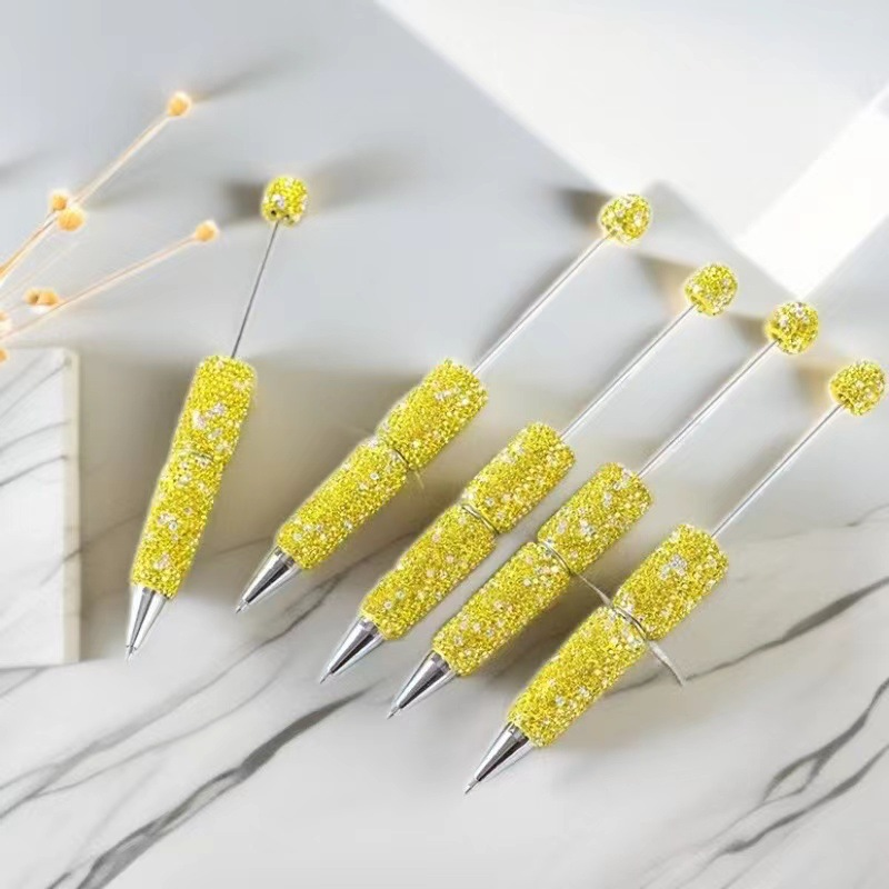 New Style Full Rhinestone DIY Beaded Ballpoint Pen, Creative Bling Crystal Handmade Bead Writing Pen, Factory Direct Wholesale Stationery Manufacturer Supply
