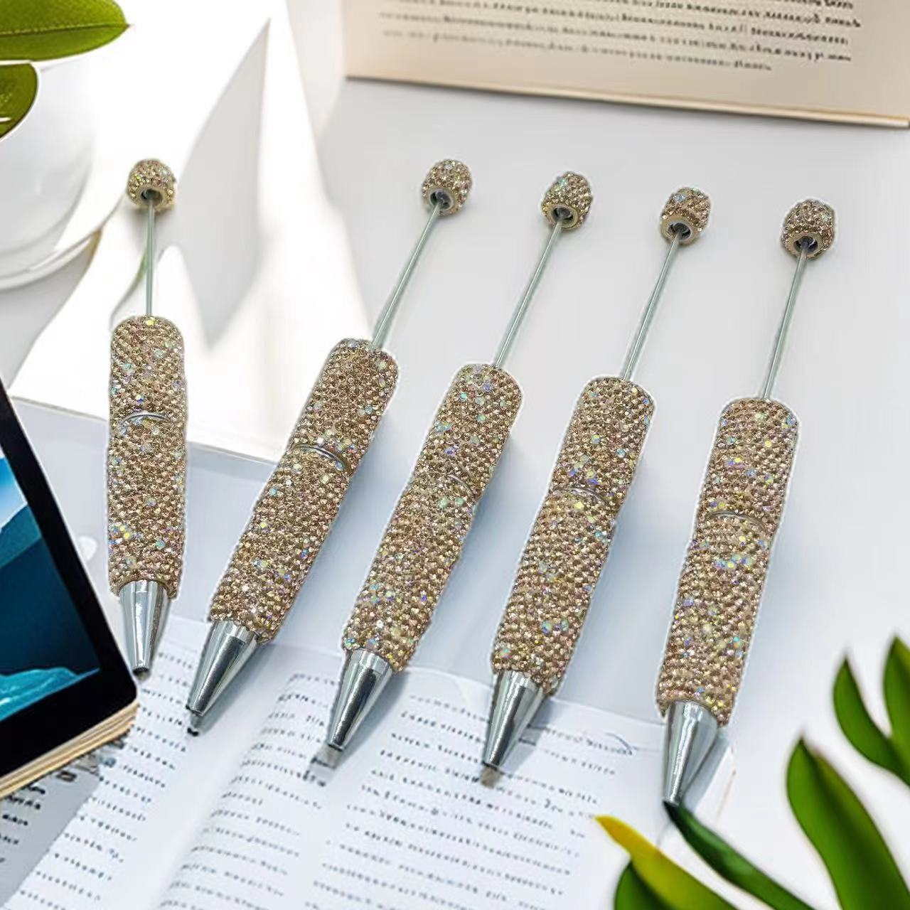 New Style Full Rhinestone DIY Beaded Ballpoint Pen, Creative Bling Crystal Handmade Bead Writing Pen, Factory Direct Wholesale Stationery Manufacturer Supply