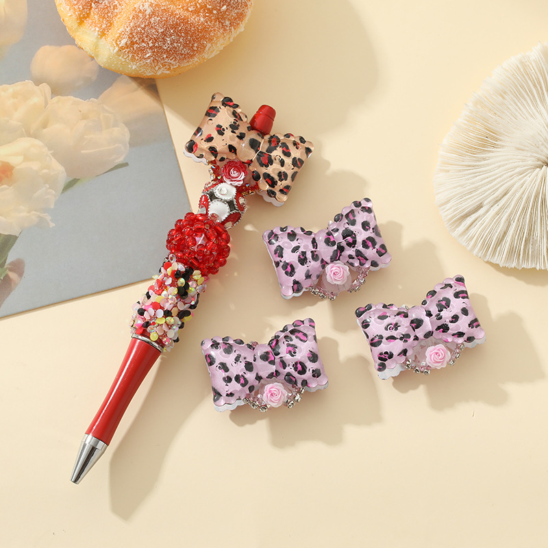 DIY Leopard Bow Flower Bead Kit, Cute Mochi Beads for Handmade Beaded Pen