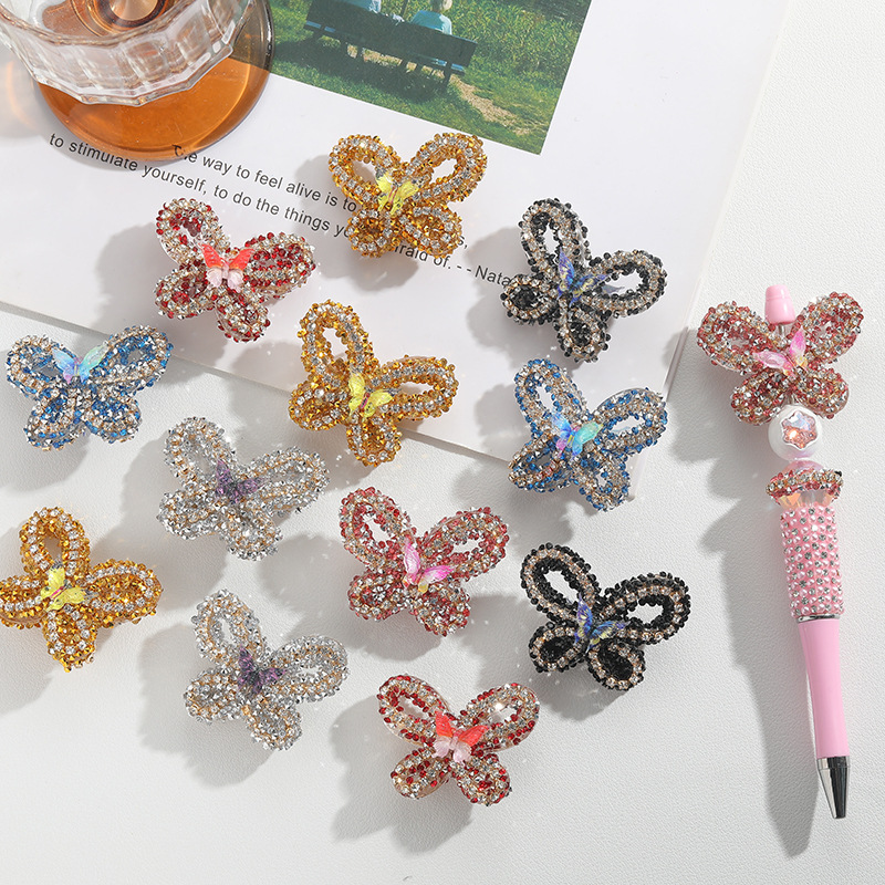 Large Butterfly Full Rhinestone Straight Hole Beads DIY Pen Phone Charm Craft Kit
