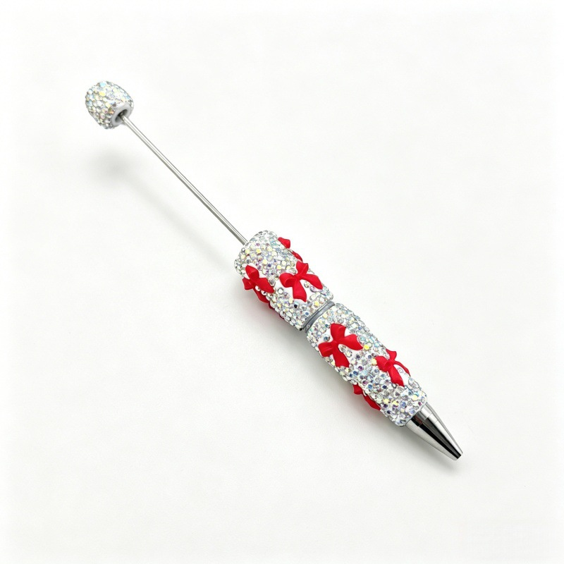 Full Rhinestone DIY Beaded Ballpoint Pen, Multi Color Crystal Bow & Heart Charms, Heavy Craft Soft Clay Mochi Bead Pens, Kawaii Aesthetic Stationery Wholesale Bulk