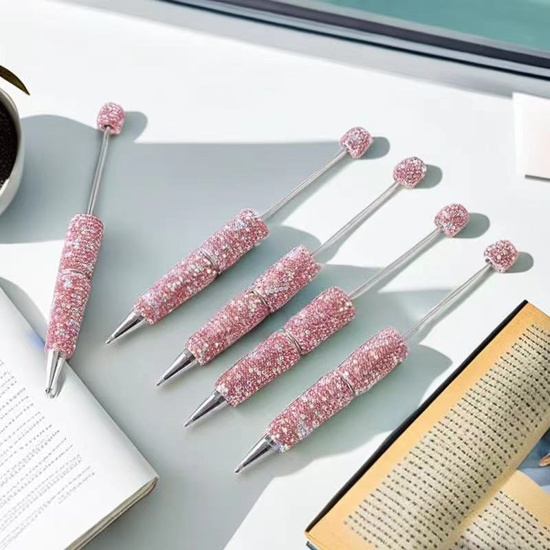 New Style Full Rhinestone DIY Beaded Ballpoint Pen, Creative Bling Crystal Handmade Bead Writing Pen, Factory Direct Wholesale Stationery Manufacturer Supply